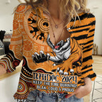 Personalised Wests Tigers NAIDOC Week 2024 Women Casual Shirt Aboriginal Fire Burning Sparks