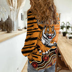 Personalised Wests Tigers NAIDOC Week 2024 Women Casual Shirt Aboriginal Fire Burning Sparks