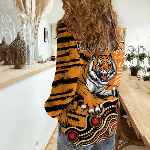 Personalised Wests Tigers NAIDOC Week 2024 Women Casual Shirt Aboriginal Fire Burning Sparks