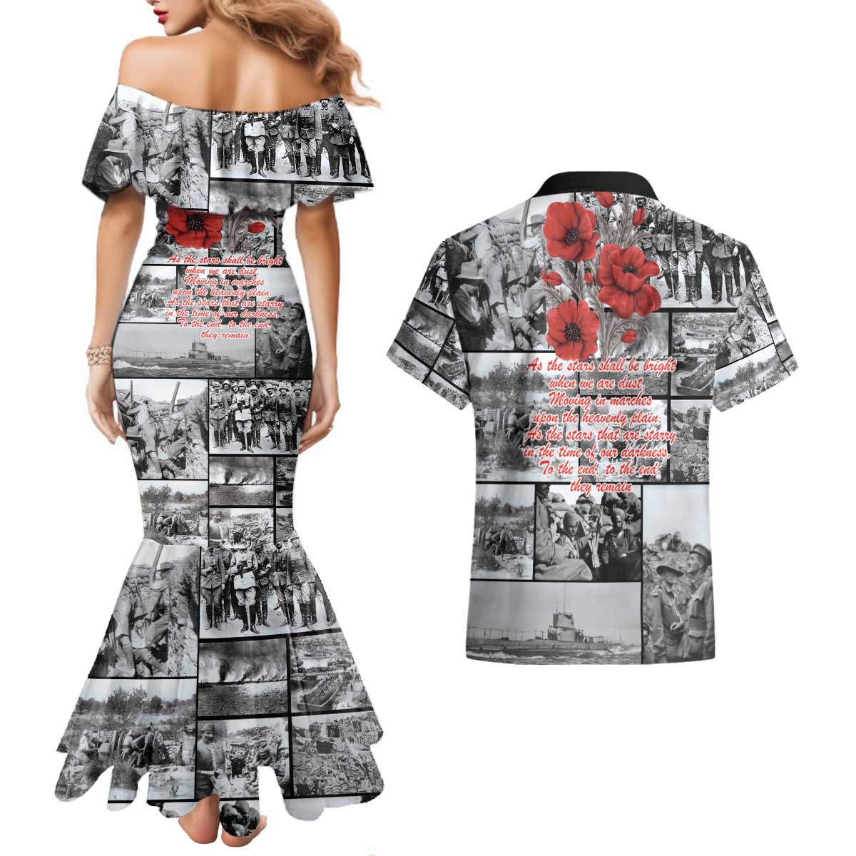 ANZAC Day Gallipoli Campaign Couples Matching Mermaid Dress and Hawaiian Shirt To The End They Remain