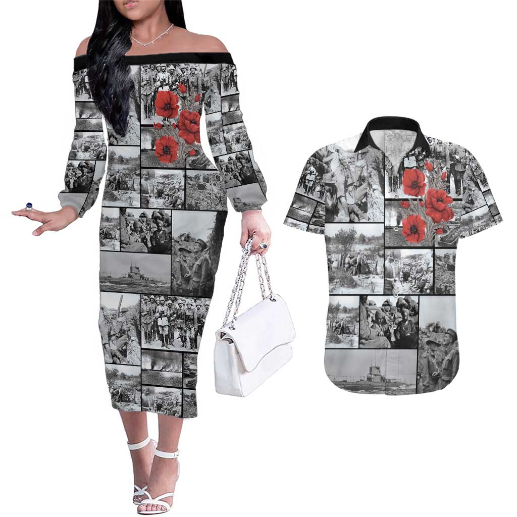 ANZAC Day Gallipoli Campaign Couples Matching Off The Shoulder Long Sleeve Dress and Hawaiian Shirt To The End They Remain