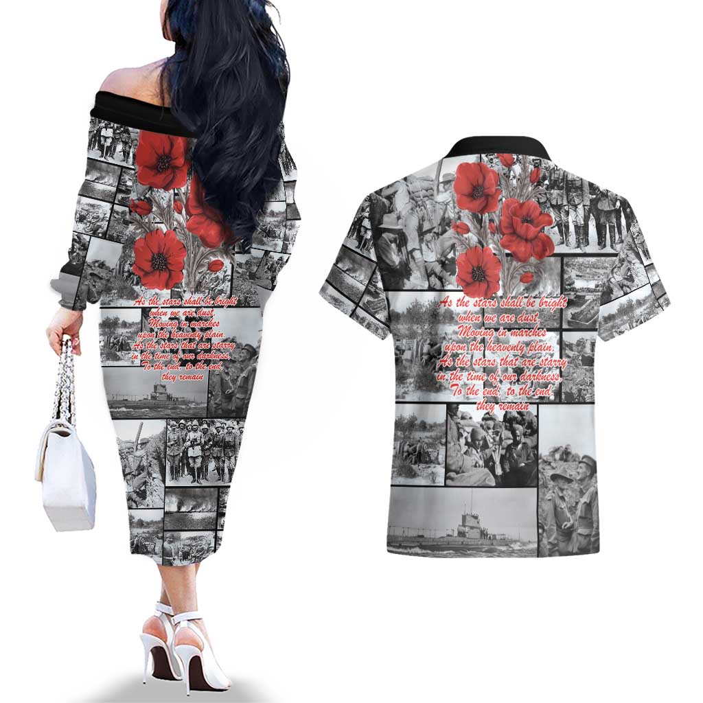 ANZAC Day Gallipoli Campaign Couples Matching Off The Shoulder Long Sleeve Dress and Hawaiian Shirt To The End They Remain