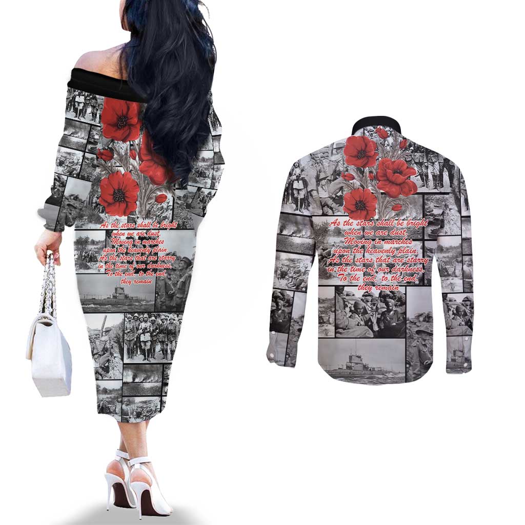 ANZAC Day Gallipoli Campaign Couples Matching Off The Shoulder Long Sleeve Dress and Long Sleeve Button Shirt To The End They Remain