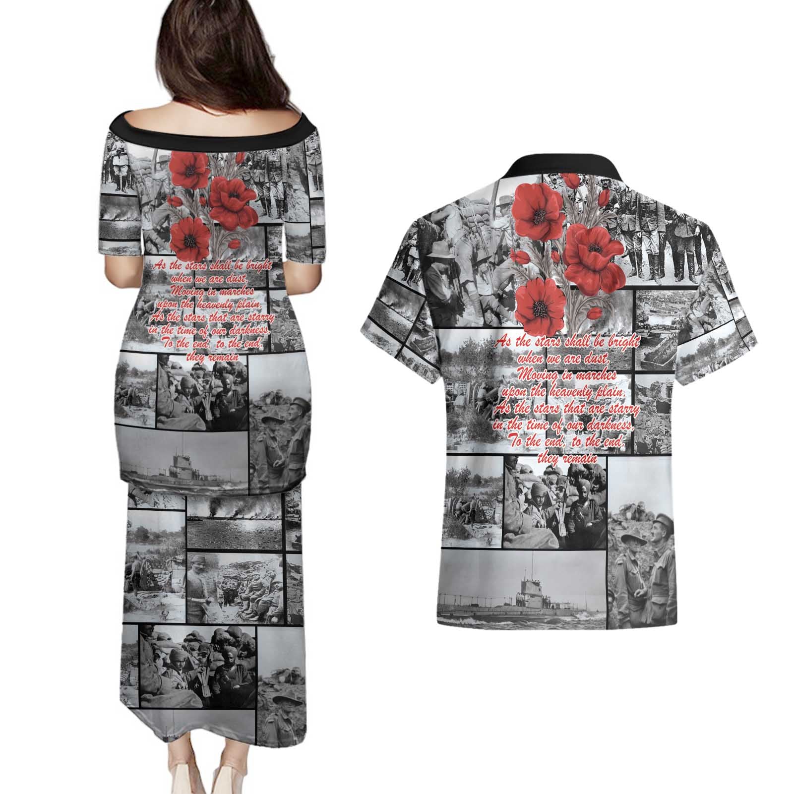 ANZAC Day Gallipoli Campaign Couples Matching Puletasi and Hawaiian Shirt To The End They Remain