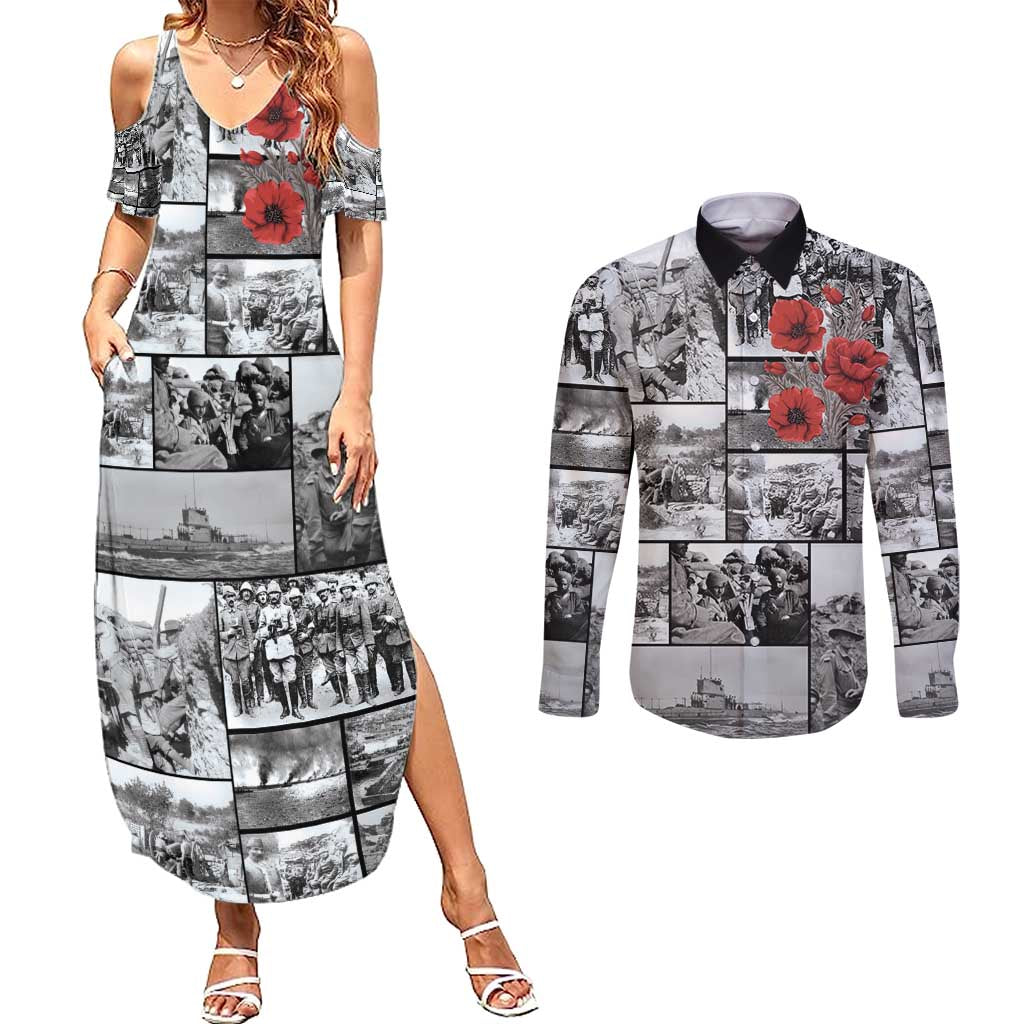 ANZAC Day Gallipoli Campaign Couples Matching Summer Maxi Dress and Long Sleeve Button Shirt To The End They Remain