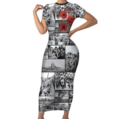 ANZAC Day Gallipoli Campaign Family Matching Short Sleeve Bodycon Dress and Hawaiian Shirt To The End They Remain