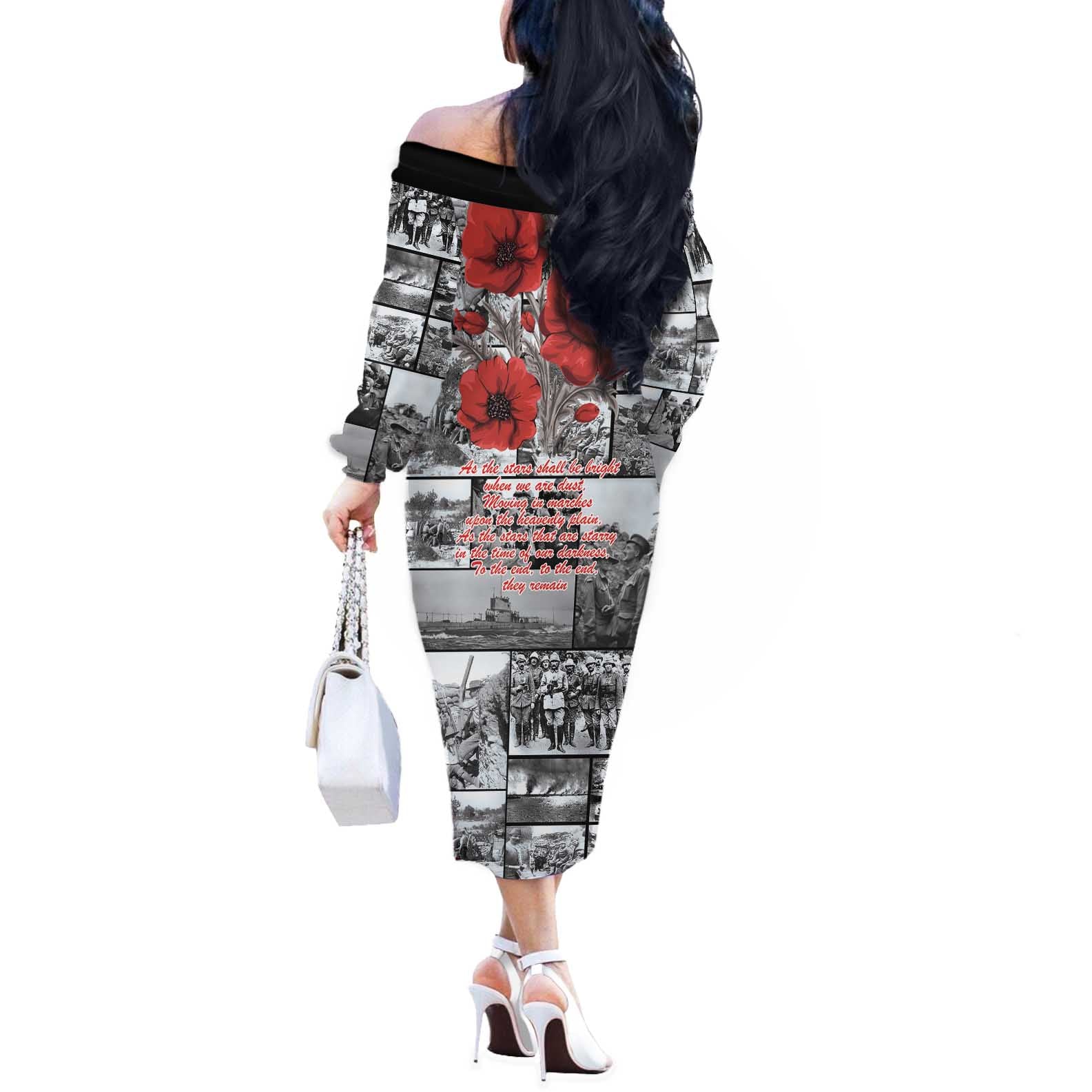 ANZAC Day Gallipoli Campaign Off The Shoulder Long Sleeve Dress To The End They Remain