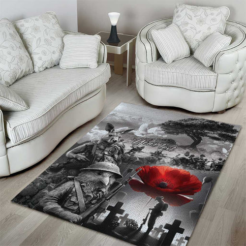 Black ANZAC Day The Battle of Lone Pine Area Rug Kiwi-Kangaroo Soldier Lest We Forget
