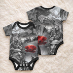 Black ANZAC Personalised The Battle of Lone Pine Baby Onesie Kiwi-Kangaroo Soldier Lest We Forget