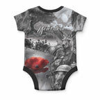 Black ANZAC Personalised The Battle of Lone Pine Baby Onesie Kiwi-Kangaroo Soldier Lest We Forget