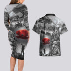Black ANZAC Day The Battle of Lone Pine Couples Matching Long Sleeve Bodycon Dress and Hawaiian Shirt Kiwi-Kangaroo Soldier Lest We Forget