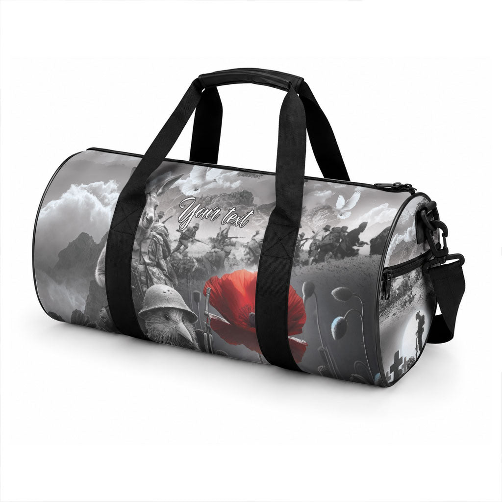 Black ANZAC Personalised The Battle of Lone Pine Duffle Bag Kiwi-Kangaroo Soldier Lest We Forget