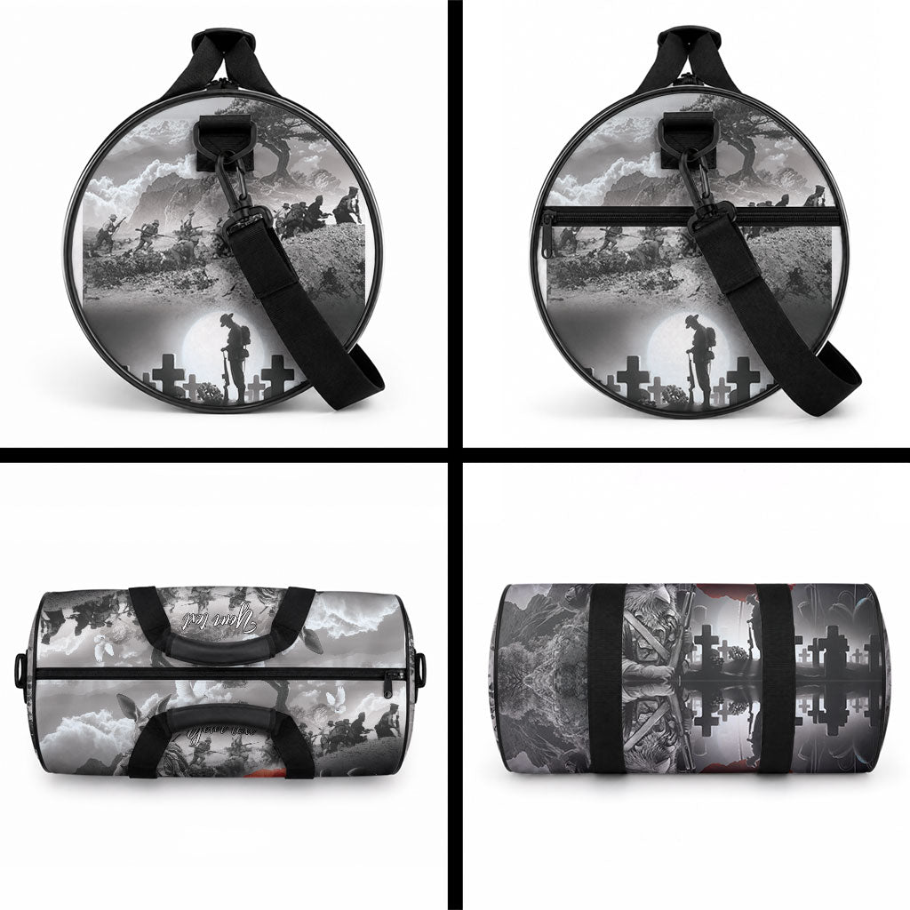 Black ANZAC Personalised The Battle of Lone Pine Duffle Bag Kiwi-Kangaroo Soldier Lest We Forget