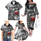 Black ANZAC Day The Battle of Lone Pine Family Matching Off The Shoulder Long Sleeve Dress and Hawaiian Shirt Kiwi-Kangaroo Soldier Lest We Forget