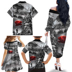Black ANZAC Day The Battle of Lone Pine Family Matching Off The Shoulder Long Sleeve Dress and Hawaiian Shirt Kiwi-Kangaroo Soldier Lest We Forget