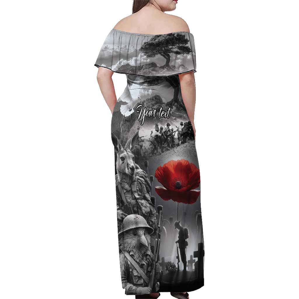 Black ANZAC Day The Battle of Lone Pine Family Matching Off Shoulder Maxi Dress and Hawaiian Shirt Kiwi-Kangaroo Soldier Lest We Forget