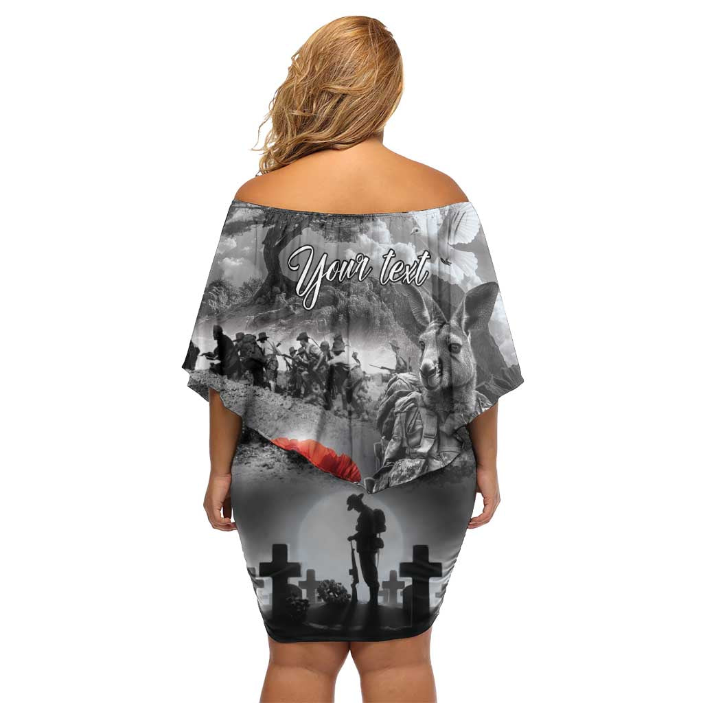 Black ANZAC Day The Battle of Lone Pine Family Matching Off Shoulder Short Dress and Hawaiian Shirt Kiwi-Kangaroo Soldier Lest We Forget