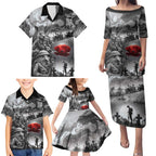 Black ANZAC Day The Battle of Lone Pine Family Matching Puletasi and Hawaiian Shirt Kiwi-Kangaroo Soldier Lest We Forget