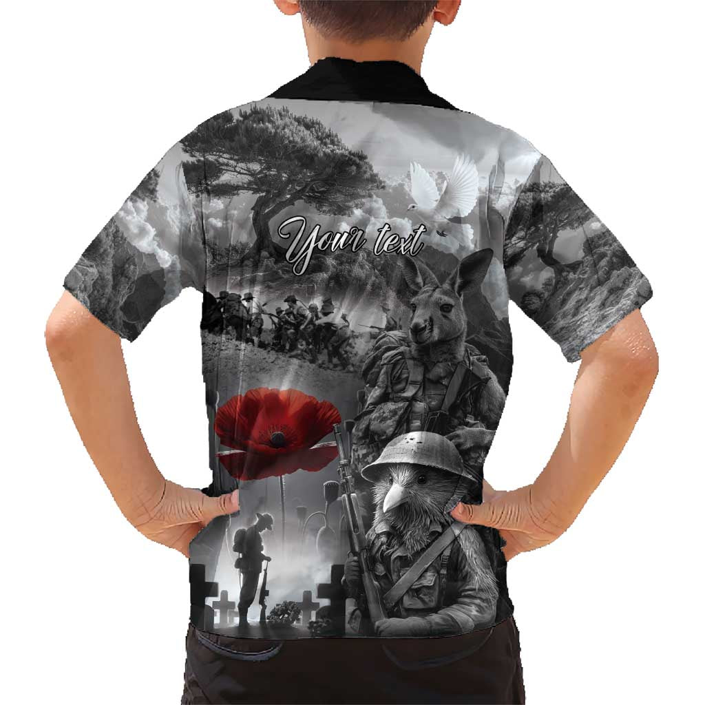 Black ANZAC Day The Battle of Lone Pine Family Matching Short Sleeve Bodycon Dress and Hawaiian Shirt Kiwi-Kangaroo Soldier Lest We Forget
