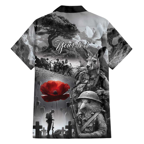 Black ANZAC Day The Battle of Lone Pine Family Matching Short Sleeve Bodycon Dress and Hawaiian Shirt Kiwi-Kangaroo Soldier Lest We Forget
