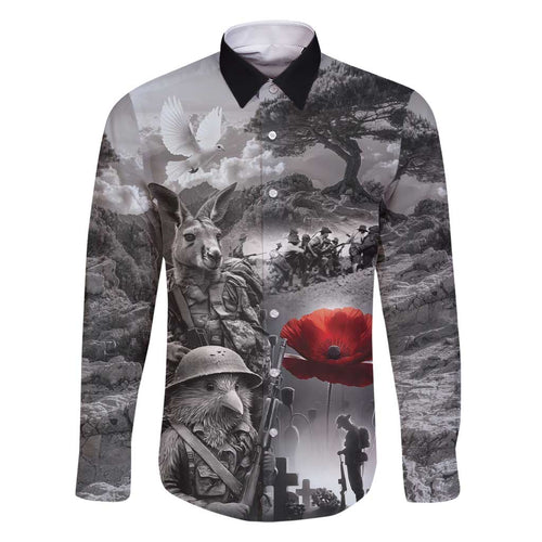 Black ANZAC Day The Battle of Lone Pine Family Matching Short Sleeve Bodycon Dress and Hawaiian Shirt Kiwi-Kangaroo Soldier Lest We Forget