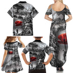 Black ANZAC Day The Battle of Lone Pine Family Matching Summer Maxi Dress and Hawaiian Shirt Kiwi-Kangaroo Soldier Lest We Forget