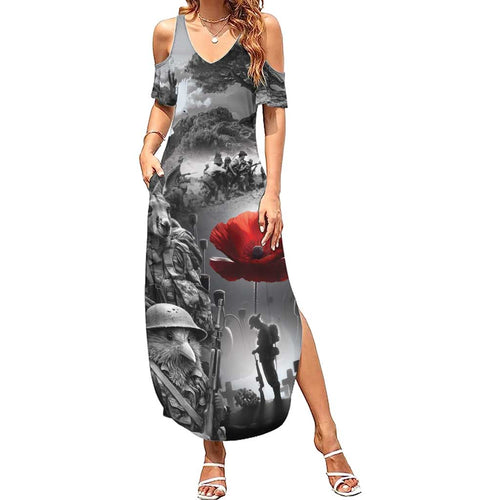 Black ANZAC Day The Battle of Lone Pine Family Matching Summer Maxi Dress and Hawaiian Shirt Kiwi-Kangaroo Soldier Lest We Forget