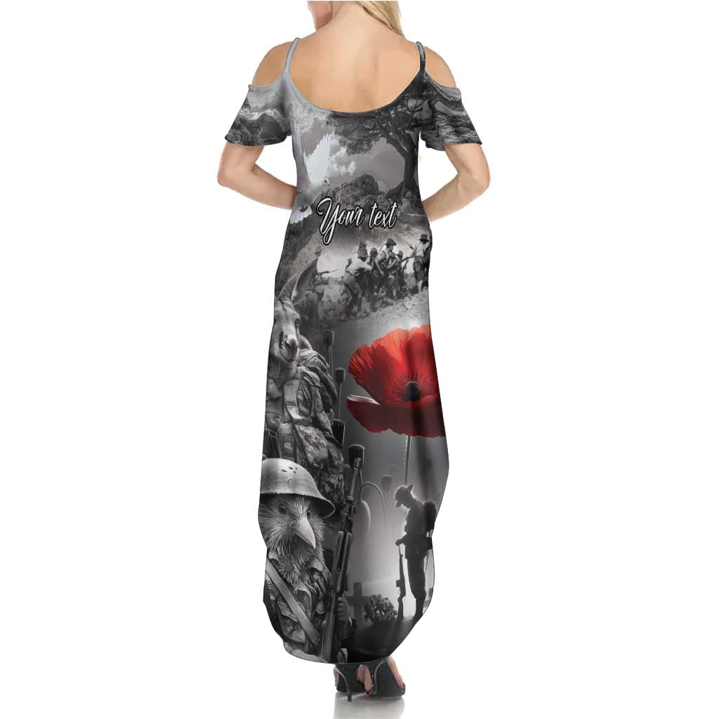 Black ANZAC Day The Battle of Lone Pine Family Matching Summer Maxi Dress and Hawaiian Shirt Kiwi-Kangaroo Soldier Lest We Forget