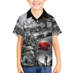 Black ANZAC Day The Battle of Lone Pine Kid Hawaiian Shirt Kiwi-Kangaroo Soldier Lest We Forget