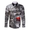 Black ANZAC Day The Battle of Lone Pine Long Sleeve Button Shirt Kiwi-Kangaroo Soldier Lest We Forget