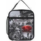 Black ANZAC Personalised The Battle of Lone Pine Lunch Bag Kiwi-Kangaroo Soldier Lest We Forget