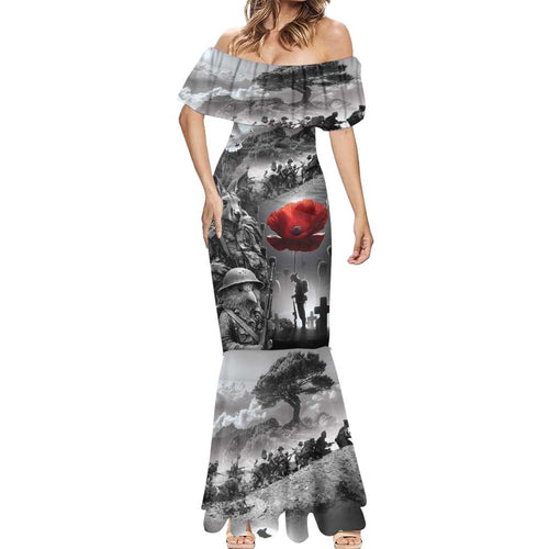 Black ANZAC Day The Battle of Lone Pine Mermaid Dress Kiwi-Kangaroo Soldier Lest We Forget