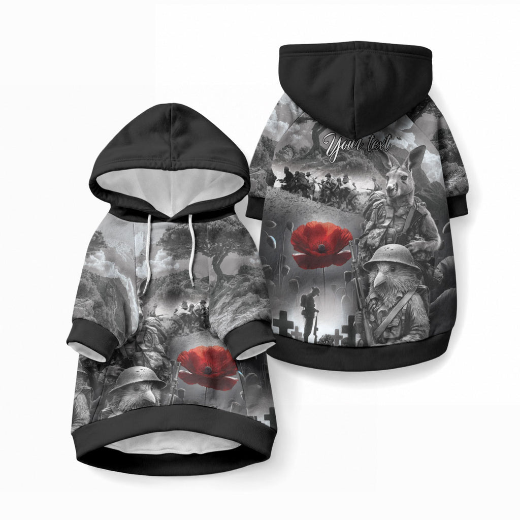 Black ANZAC Personalised The Battle of Lone Pine Pet Hoodie Kiwi-Kangaroo Soldier Lest We Forget