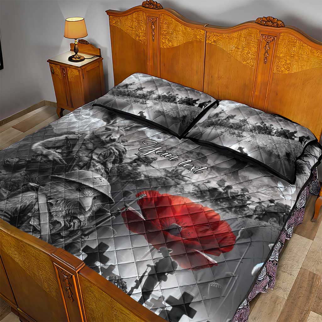 Black ANZAC Day The Battle of Lone Pine Quilt Bed Set Kiwi-Kangaroo Soldier Lest We Forget