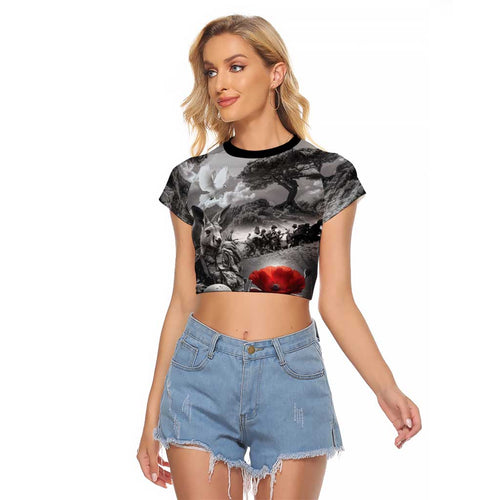 Black ANZAC Day The Battle of Lone Pine Raglan Cropped T Shirt Kiwi-Kangaroo Soldier Lest We Forget