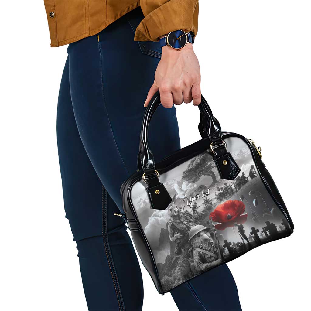 Black ANZAC Day The Battle of Lone Pine Shoulder Handbag Kiwi-Kangaroo Soldier Lest We Forget