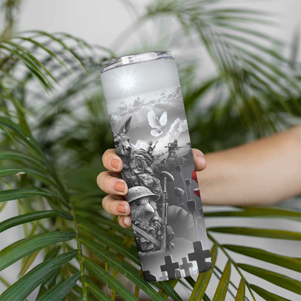 Black ANZAC Day The Battle of Lone Pine Skinny Tumbler Kiwi-Kangaroo Soldier Lest We Forget