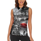 Black ANZAC Day The Battle of Lone Pine Women Sleeveless Polo Shirt Kiwi-Kangaroo Soldier Lest We Forget