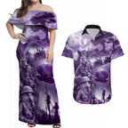 Purple ANZAC Day The Battle of Lone Pine Couples Matching Off Shoulder Maxi Dress and Hawaiian Shirt Kiwi-Kangaroo Soldier Lest We Forget