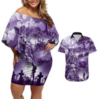 Purple ANZAC Day The Battle of Lone Pine Couples Matching Off Shoulder Short Dress and Hawaiian Shirt Kiwi-Kangaroo Soldier Lest We Forget