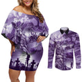 Purple ANZAC Day The Battle of Lone Pine Couples Matching Off Shoulder Short Dress and Long Sleeve Button Shirt Kiwi-Kangaroo Soldier Lest We Forget