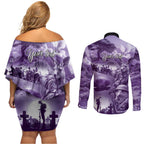 Purple ANZAC Day The Battle of Lone Pine Couples Matching Off Shoulder Short Dress and Long Sleeve Button Shirt Kiwi-Kangaroo Soldier Lest We Forget