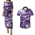 Purple ANZAC Day The Battle of Lone Pine Couples Matching Puletasi and Hawaiian Shirt Kiwi-Kangaroo Soldier Lest We Forget