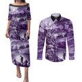 Purple ANZAC Day The Battle of Lone Pine Couples Matching Puletasi and Long Sleeve Button Shirt Kiwi-Kangaroo Soldier Lest We Forget