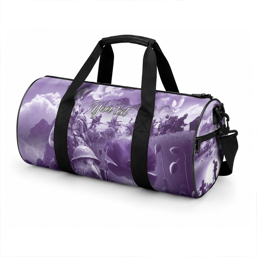 Purple ANZAC Personalised The Battle of Lone Pine Duffle Bag Kiwi-Kangaroo Soldier Lest We Forget