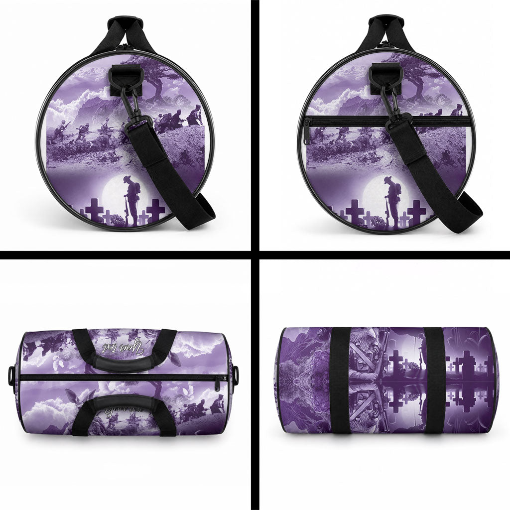 Purple ANZAC Personalised The Battle of Lone Pine Duffle Bag Kiwi-Kangaroo Soldier Lest We Forget