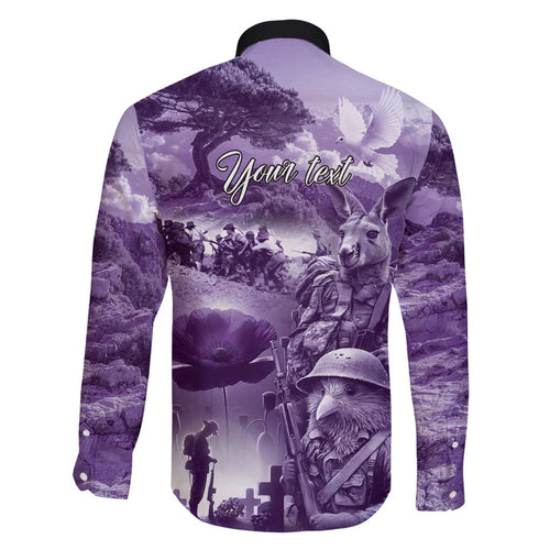 Purple ANZAC Day The Battle of Lone Pine Family Matching Off Shoulder Maxi Dress and Hawaiian Shirt Kiwi-Kangaroo Soldier Lest We Forget