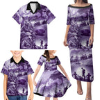 Purple ANZAC Day The Battle of Lone Pine Family Matching Puletasi and Hawaiian Shirt Kiwi-Kangaroo Soldier Lest We Forget