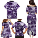 Purple ANZAC Day The Battle of Lone Pine Family Matching Puletasi and Hawaiian Shirt Kiwi-Kangaroo Soldier Lest We Forget