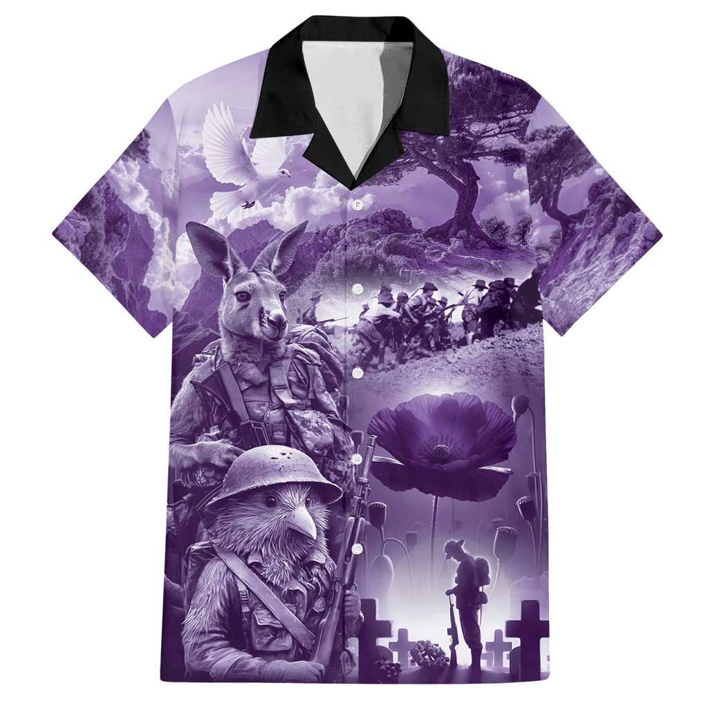 Purple ANZAC Day The Battle of Lone Pine Family Matching Puletasi and Hawaiian Shirt Kiwi-Kangaroo Soldier Lest We Forget